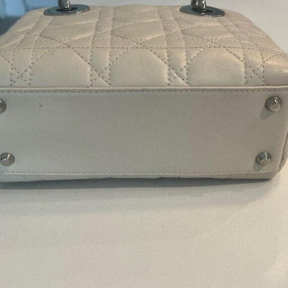 Auth SMALL LADY DIOR Cannage Quilted Leather Bag in LATTE Cream, Silver Hardware - Picture 15 of 15